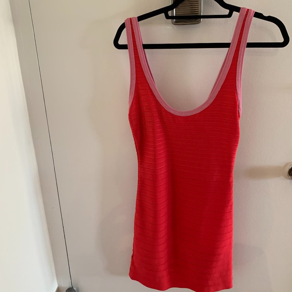 Herve Leger Red Bandage Dress with Pink Trim